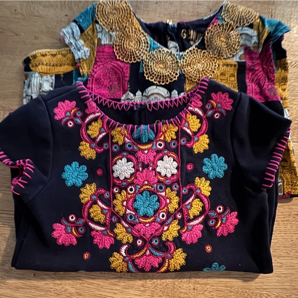 OshKosh Genuine Kids 3T Dress Bundle Embroidered & Vibrant Print Set of 2 - Picture 2 of 5